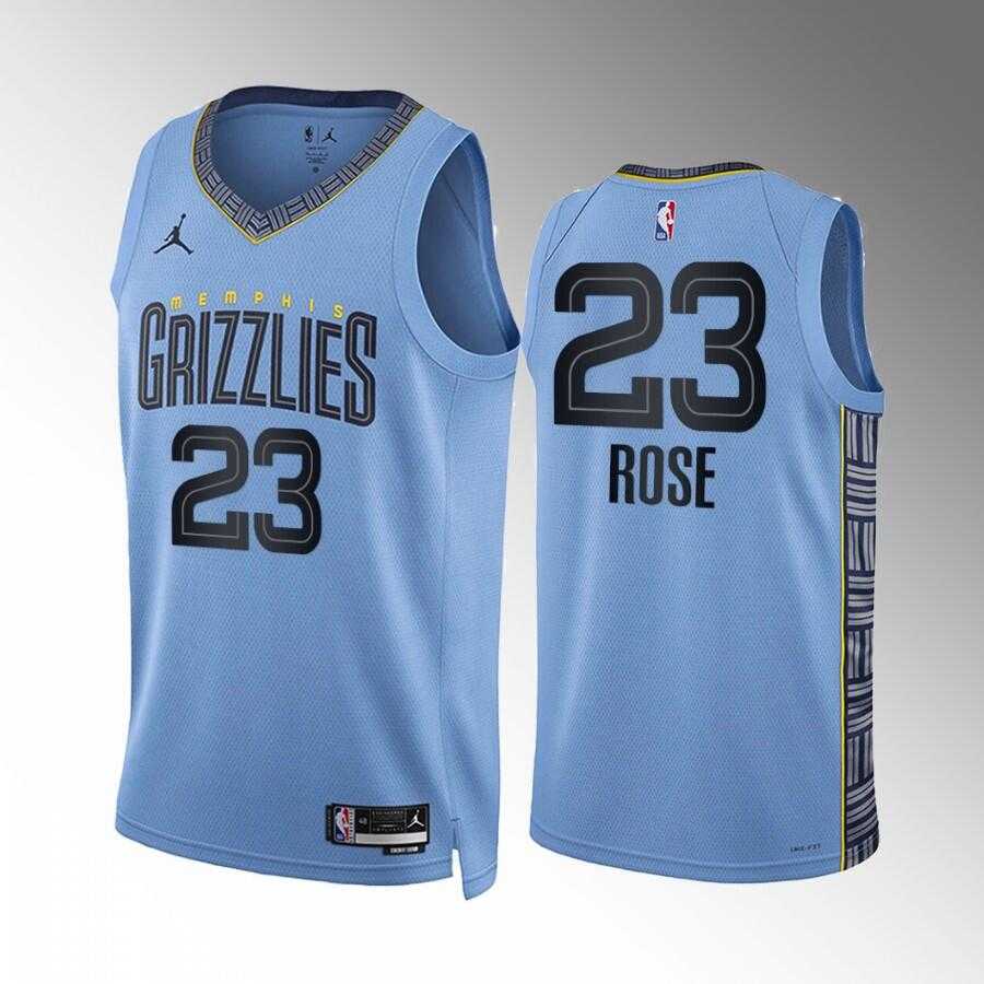Mens Memphis Grizzlies #23 Derrick Rose Blue Statement Edition Stitched Basketball Jersey Dzhi->memphis grizzlies->NBA Jersey